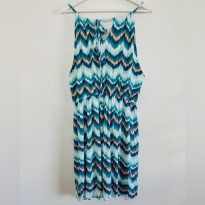 Yellow Star Teal and Coral Halter Dress